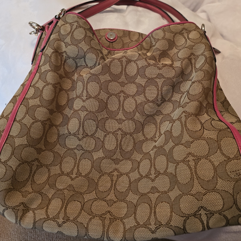 Coach Brown and Pink Shoulder Bag with Iconic Design